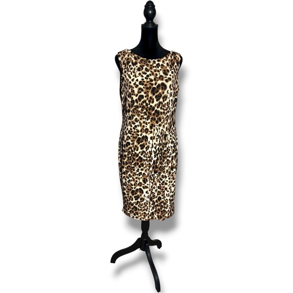 Jones New York Leopard Print Sleeveless Rouching Detail Fully Lined Mini Dress - Picture 2 of 13